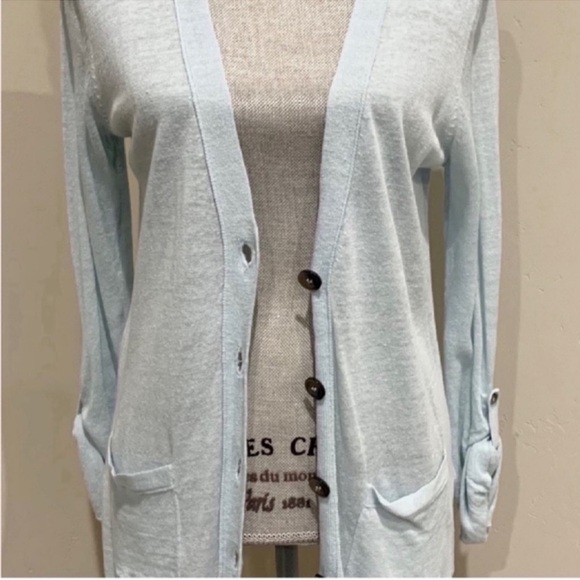 Ann Taylor Sky Blue Linen Cardigan s M - Picture 2 of 7